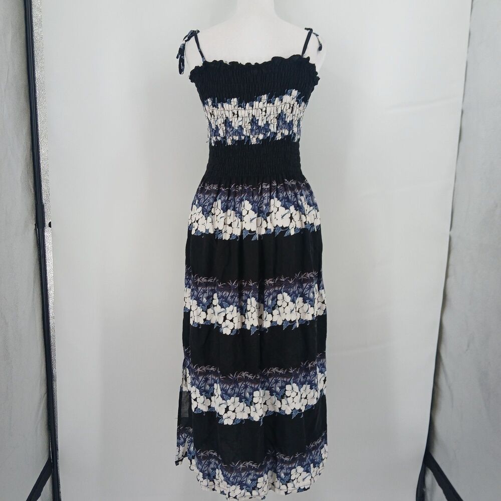 womans vintage Hibiscus Collection Hawaii Black White Knit Halter Dress Cover Up
